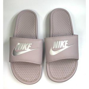 Nike Women’s Benassi JDI Pink Laser Silver Slides Slip On Shoes Sandals 11